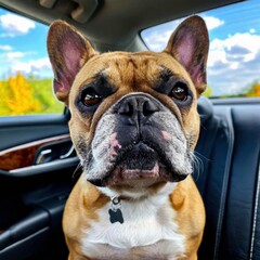 french bulldog puppy in car. Generate AI