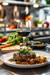 The Artistry of Gourmet Cooking: Steak Dinner in a Professional Kitchen