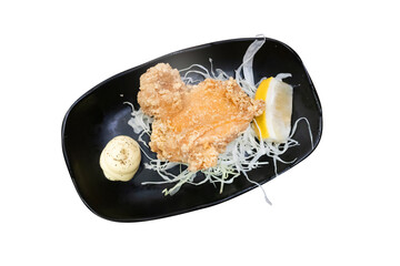 Top view of Deep fried chicken with salt and cream japan style, focus selective