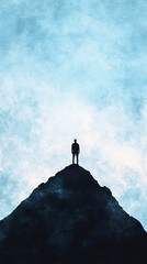 man silhouette mountain faded blue sky