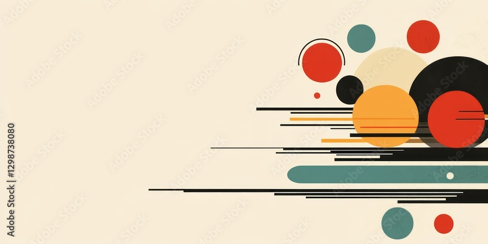Poster abstract minimalist composition with circles and horizontal lines
