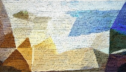 Obraz premium abstract geometric watercolor texture with polygonal shapes in earthy and cool tones, soft canvas effect, artistic background