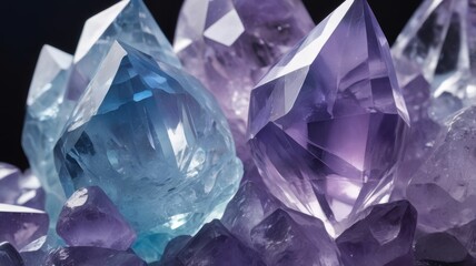 Fototapeta premium Stunning Close Up of Amethyst and Blue Quartz Crystal Cluster Gemstone Texture