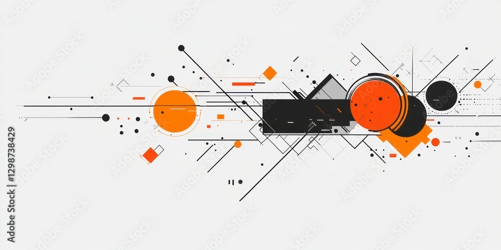 Poster abstract composition featuring geometric shapes lines and points on white