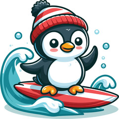 surfing penguin vector silhouette