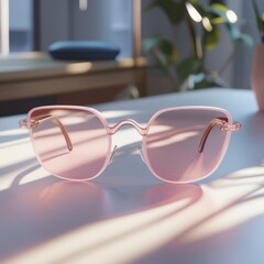 Elegant Transparent Pink Sunglasses on Minimalist Surface, Generative AI