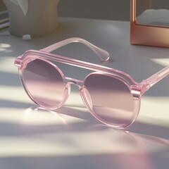 Elegant Transparent Pink Sunglasses on Minimalist Surface, Generative AI