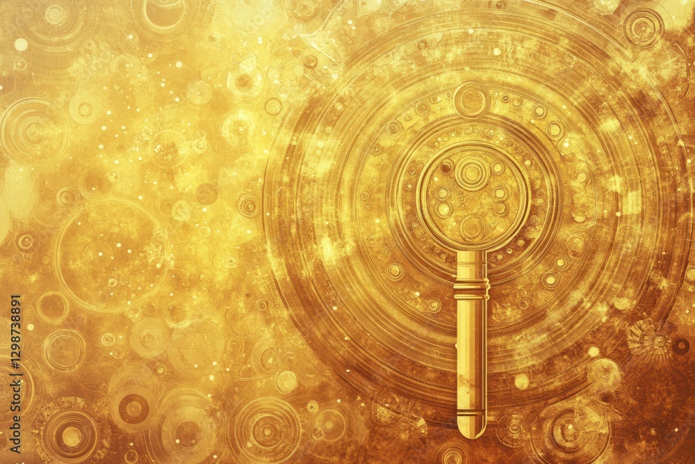 Poster golden abstract design featuring intricate circular patterns and a striking central element with a w