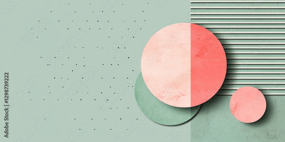 Poster geometric composition featuring circles dots and horizontal line patterns