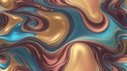 Obraz premium Abstract Swirling Metallic Paint Texture Teal Gold Brown Marbling Design