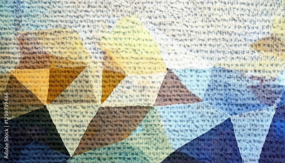 Poster abstract geometric watercolor texture with polygonal shapes in earthy and cool tones, soft canvas ef