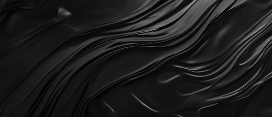 Black textured abstract background with smooth flowing waves, modern design element for art, fashion, or technology applications. Elegant dark surface pattern.