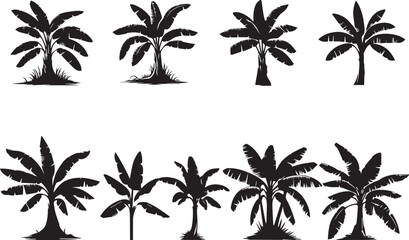 Collection of silhouette illustrations of banana set vector