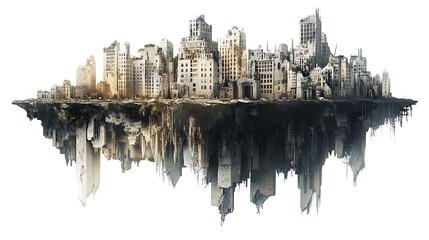 Fototapeta premium Future landscapes natural fields and urban ruins on a white background