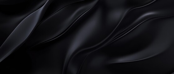 Obraz premium Black satin fabric texture with smooth waves, elegant silk background for luxury design, fashion, and textile industry, photography backdrop, premium quality.