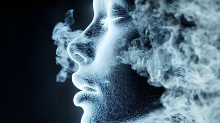 of a person breathing in cold air, showing temperature changes around the mouth and nose 