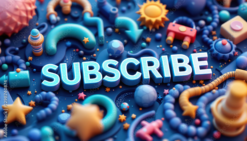 Poster subscribe button 3d render colorful fun design
