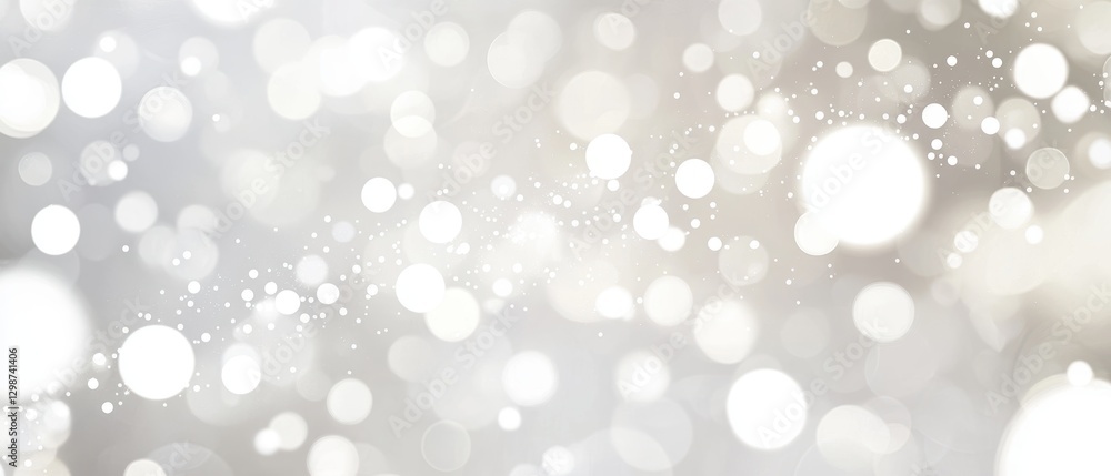 Poster background of soft bokeh lights in shimmering white and silver tones for elegant design projects, fe