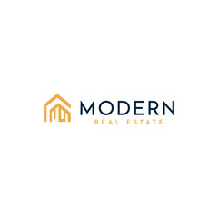 Minimalist Modern Logo Design for Real Estate Company with Gold House Icon
