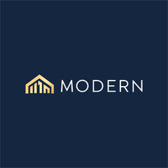 Fototapeta premium Minimalist Modern Logo Design for Real Estate Company with Gold House Icon