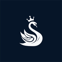Minimalist Elegant Logo Design of Crowned Swan with Graceful Lines