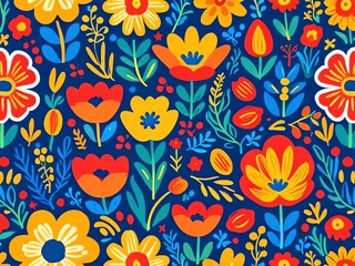 Vibrant Floral Pattern: A Summery Tapestry of Blossoms