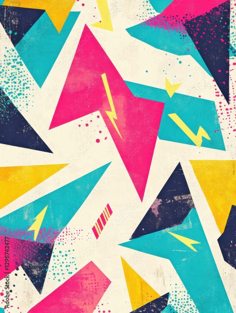 Poster colorful geometric pattern with bold shapes and vibrant colors ideal for modern design aesthetics. g