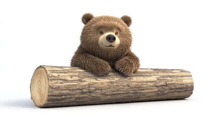 Cute bear on log in forest scene
