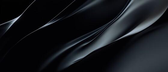 Fototapeta premium Abstract waves of black fabric creating smooth texture background for design, wallpaper, art, and creative projects in modern luxury styling.