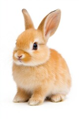 Obraz premium A cute little bunny with big eyes and a fluffy coat. It is sitting on a white background