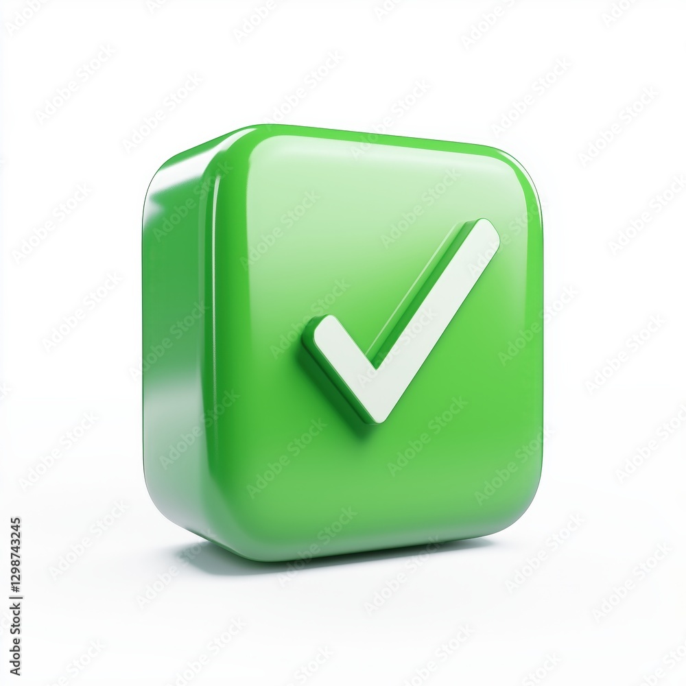 Poster green check mark: a vibrant modern 3d rendering of a green cube with a check mark symbolizing approv