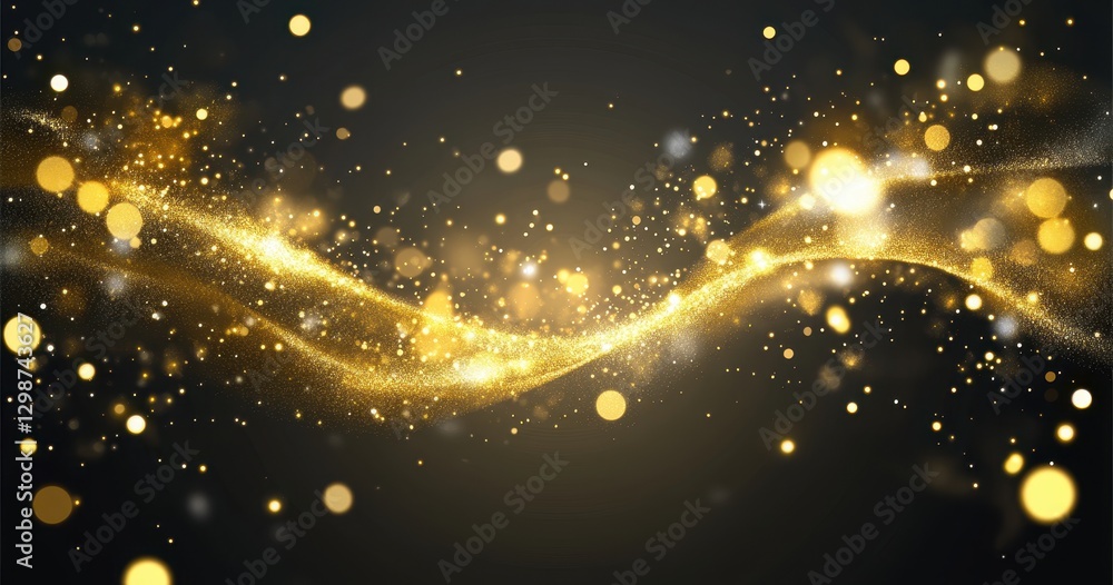 Poster golden glittering wave with shimmering particles creating a magical and enchanting background for ce