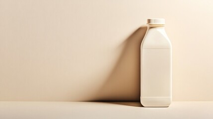 A beige plastic bottle against a beige background.