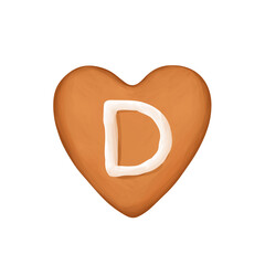 Bright cookie- heart alphabet. Cute tasty letter D on white background