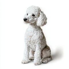 Adorable white poodle sitting gracefully against a plain backdrop