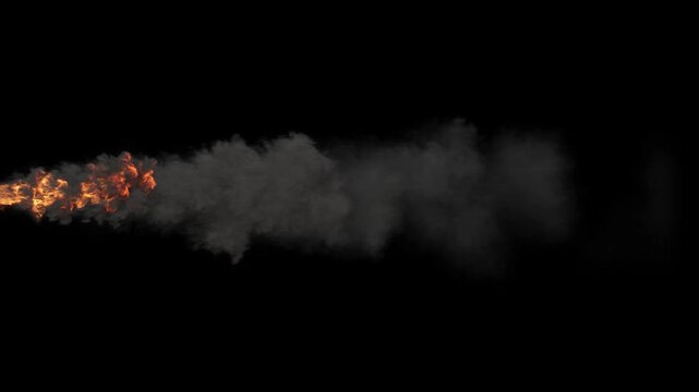 Realistic fire burning burst with pollution smoke motion effect on black backgrounds