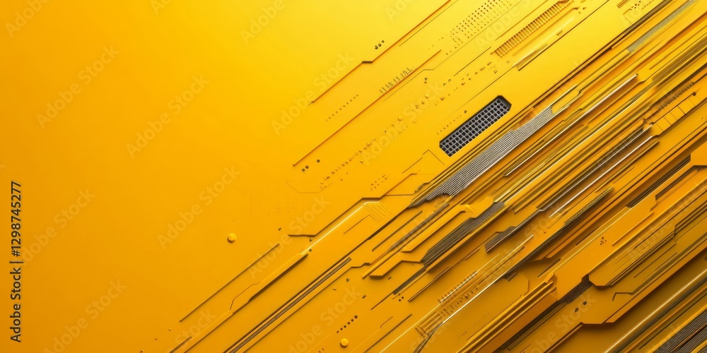 Poster abstract golden motherboard design with intricate circuit patterns