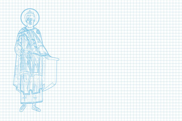 Moses prophet. Illustration sketch in Byzantine style on school sheet notebook paper pattern