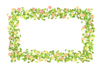 緑の葉っぱと花のフレーム　春　カラフル