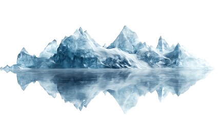 Natural future field landscape icebergs reflected on calm water white background serenity