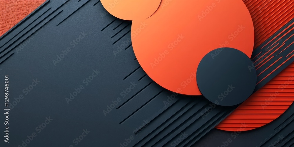 Poster abstract composition features circles and lines with contrasting colors