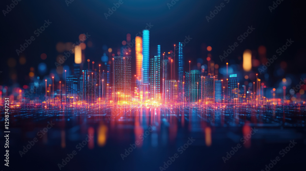 Poster exploring glowing pathways in an abstract futuristic cityscape urban environment digital -tech innov
