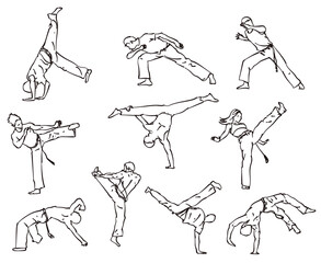  vector silhouette of a capoeira fighters
