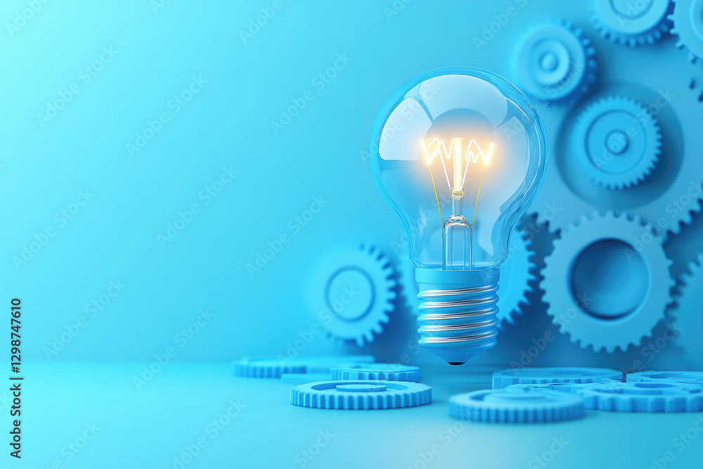 Poster harnessing creativity through a glowing lightbulb and abstract gears a conceptual exploration of tea