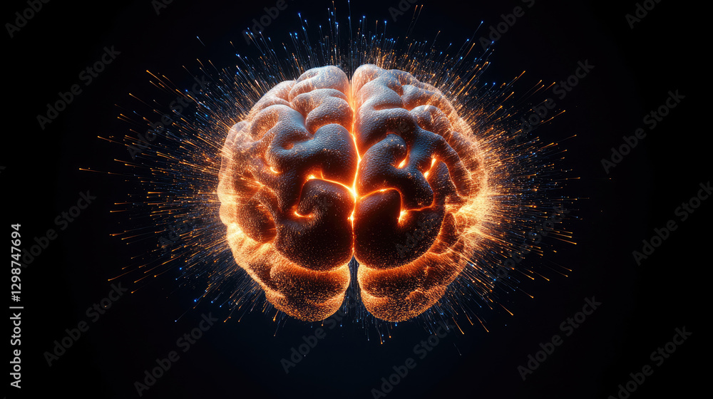 Poster igniting creativity conceptual image of a glowing brain surrounded by radiant sparks of ideas in a m