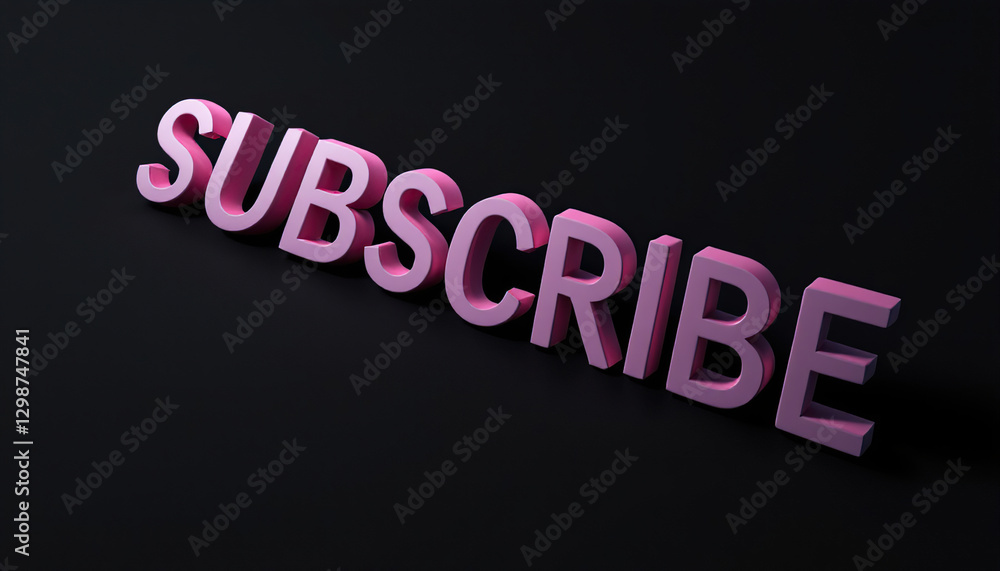 Poster subscribe button 3d render pink text on black background