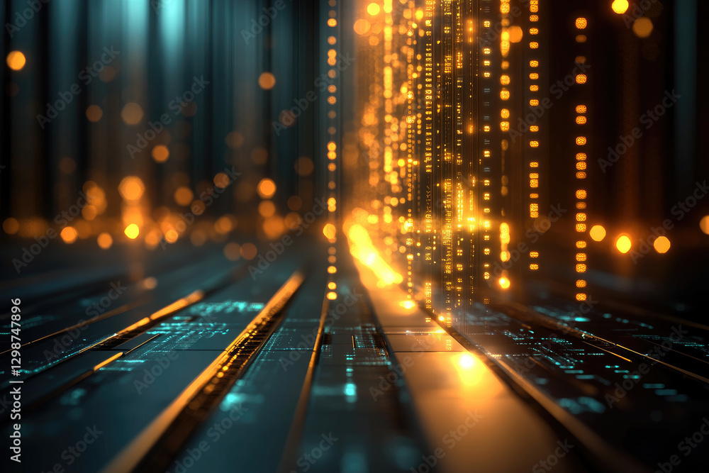 Poster visualizing the future of digital economy big data insights with glowing graphs in a futuristic work