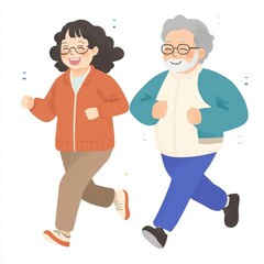 Obraz premium A cheerful illustration of an older couple jogging, highlighting fitness and enjoyment in later life.