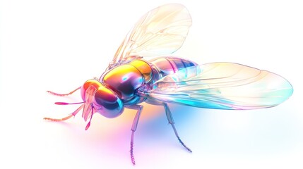 Colorful iridescent fly on white background
