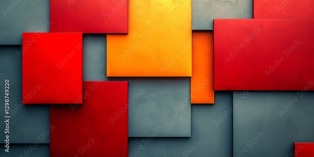 Poster colorful abstract arrangement of overlapping geometric squares and rectangles